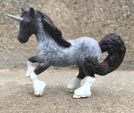 Breyer Clydesdale Unicorn with resculpted mane and tail to roan with silver horn and hooves